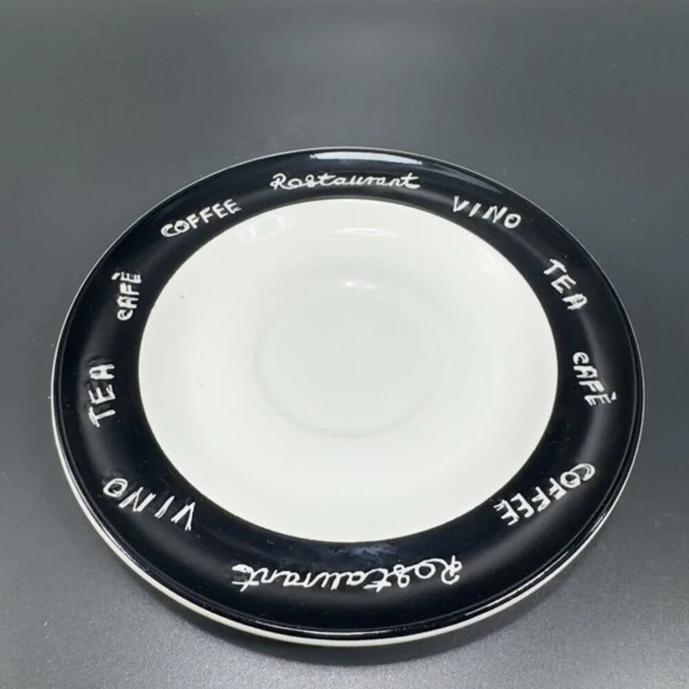 Pier 1 ENGLAND ANGLETERRE Ceramic Teacup And‎ Saucer Set Vino Coffee Black White